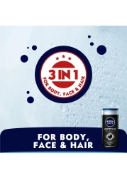 NIVEA MEN 3in1 Shower Gel Body Wash Active Clean Charcoal Woody Scent 250ml