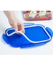 Pyrex Cook &amp; Go Rectangular Food Container With Lid Clear/Blue 1.7L