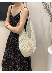 Yogodlns Hollow Out Weave Bag Bohemian Style Beach Handbag Hollow Tote Bag Large Capacity Slouchy Style Beach Bag Shopping Women Casual Beach Bag Large Capacity Crochet Flower Tote Bag Fashion Tote Ha