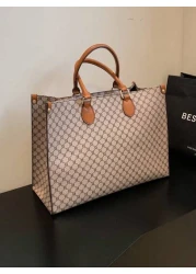 مجموعة قطعة واحدة للخريف والشتاء من حقيبة يد كبيرة الحجم ذات طباعة كتل الألوان الموضة، سعة كبيرة، سحاب وحزام.