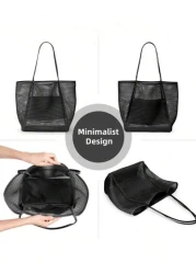 1pc Beach Mesh Tote Bag Casual Tote Bag Women Foldable Shoulder Handbag For Beach Picnic Vacation Large Capacity Waterproof Beach Bag Lightweight Foldable Beach Bag Portable Travel Bag Travel Essentia