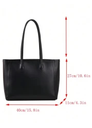 Autumn Winter New Retro Large Capacity Solid Color Shoulder Tote Bag For Women Letter Foil Leather Tag Decor Fashion Metal Chain Strap Casual Dual Handle Tote Shoulder Crossbody Bag Versatile Commuter