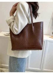 A Crocodile Handbag Fashion Large Capacity Shoulder Bag PU Suitable For University Students Teachers Offices Workplaces