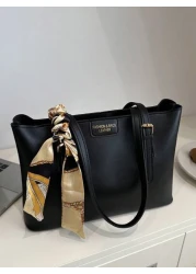 حقيبة تسوق بطبعة حرف بلون أحادي عصرية وبسيطة مع وشاح، مناسبة للتسوق، المحافظ، الشابات، طلاب الجامعة، الوافدي