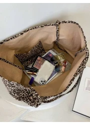 1 حقيبة كتف من النساء بطبعة نمر ذات كتف واحد، سعة كبيرة للشاطئ العارضة، حقيبة تسوق موضة