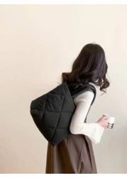 حقيبة تسوق قابلة للطي من القماش المنقوش، متعددة الاستخدامات للأعمال الرسمية والكاجوال، باللون الأسود، لوازم