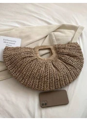 1pc Large Capacity Khaki Tote Bag Woven Straw Open Top Round Bag For Travel Vacation Beach Summer Straw Beach Bag For Women Vacation Essentials Perfectly Matching With Beach Accessories Women