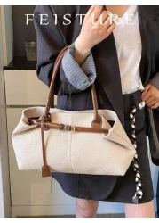 قطعة واحدة من حقيبة اليد المنسوجة من القش الصيفية من علامة FEISTURE، حقيبة على الشاطئ، تصميم حزام مع إبزيم كبير ال