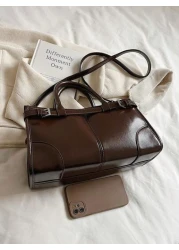 حقيبة يد كبيرة السعة بلون البن، حقيبة أنيقة لمنتصف النهار للنساء مع حزام كتف قابل للإزالة