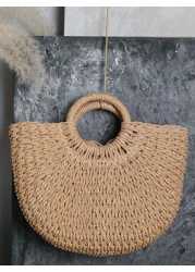 Braided Design Straw Bag Down To Earth Rattan Tote Bag School Bag Large Capacity Portable Classic Casual For Teen Girls Women College Students White Collar Workers Perfect For Work Back To School Midd