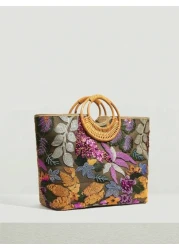 SHEIN VCAY Leaf Flower Pattern Top Handle Bag Sequin Embroidery Detail Woven Bag Perfect For Summer Beach Travel Vacation For Outdoor Holiday Picnic Summer Essentials Perfect For Vacation Holiday Exqu
