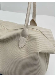 A Plain Corduroy Casual Minimalist Style Large Capacity Foldable Zipper Hand Held Shoulder Tote Bag Suitable For Women s Daily Commuting Shopping Travel Vacation Mommy Storage Bag