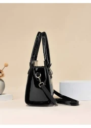 PLANEE 2pcs Fashionable Letter Patch Decorated Handbag With Coin Purse Business Casual Woman Bag Pefect For Office Business And Work Eye Catching Work Bags For Women Best Mothers Day Gifts Ever