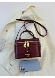 حقيبة مربعة محمولة جديدة أنيقة من قماش بو بلون صلب، حقيبة بو صغيرة، حقيبة من قماش مقاوم للماء أرجواني اللون، ح