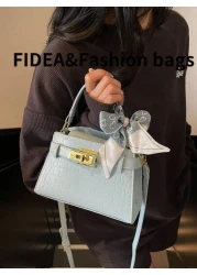 New Fashionable Women Handbag Solid Color Minimalist Crocodile Embossed High Quality Shoulder Bag With Scarf Elegant Matching For Date Shopping Versatile