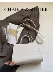 1pc CHAIKA KILTER Women Fashion Personality PU Tote Bag Metal Twist Lock Closure Single Top Handle Detachable Adjustable Shoulder Strap For Shoulder Crossbody Wear Suitable For Daily Outing