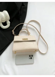 Fashionable Mini Metallic Alligator Pattern Crossbody Handbag With Flip Lock Twist Closure