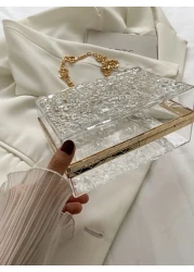 Moire Waterproof Lightweight Casual Mini Textured Transparent Chain Box Bag For Teen Girls Women College Students Perfect For College Commute Outdoors Travel Outings Waterproof Sandproof Transparent B