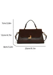 1pc Women Retro Suede Like Fashion Handbag PU Patchwork Shoulder Bag Small Square Daily Work Purse