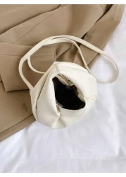 حقيبة دلو ميني جلد صناعي مطرز ليتشي أبيض أنيق