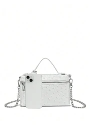 1pc PU Material Stone Ostrich Snake Skin Pattern Simple Elegant Women s Handbag Makeup Bag