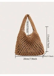 1 Piece Set Of Polyester Thread Hook Mesh Eyelid Bottom Multicolor Solid Color String Knitting Handbag Argyle Lightweight Portable Large Capacity Cute Kawaii Fashionable Quilt Bag Beach Bag For Women