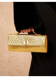 SHEIN SXY Ladies Women Top Handle Bags Woven Bag Fashionable Simple Elegant Versatile Classic Gold For Classic Commute Office Date Daily Shopping Afternoon Tea Party Prom Club Date Birthday Evening Da