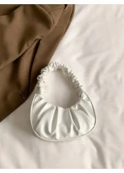 حقيبة يد مطوية أنيقة باللون الموحد للسيدات، حقيبة كتف للسيدات باللون الموحد بتصميم السحاب والهلال