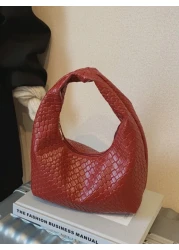 حقيبة كروشيه هلالية الشكل عصرية ذات نقشات منسوجة، حقيبة كاجوال ذات لون موحد، حقيبة كتف متقاطعة الجسم، متعددة