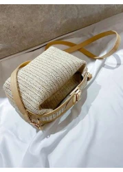 Summer Korean Style Straw Woven Small Tote Bag Casual Women s Handbag Shoulder Crossbody Bag Vacation Essentials Perfectly Matching With Beach Accessories Women
