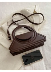 حقيبة يد دائرية عصرية بلون صلب ، حقيبة كتف على شكل حقيبة تصميم بسيط، حقيبة تسوق للسيدات