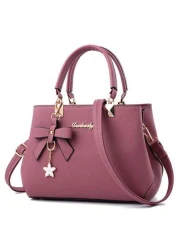 2pcs 1pc Women Solid Color Handbag Wallet Set With PU Leather Bow Pendant Zipper Closure Great Mother s Day Valentine s Day Gift Elegant Women Tote Bag Shoulder Bag Cross Body Bag Large Capacity Purse