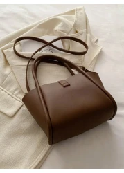 حقيبة يد جديدة متعددة الاستخدامات من جلد PU بلون سادة للأم جديدة في الأزياء ، مع محفظة عملة صغيرة وحزام حمل عبر