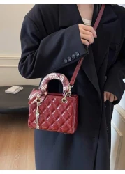 2024 New Burgundy Red Diamond Pattern Handbag Compact And Elegant High End And Atmospheric Crossbody Shoulder Bag Christmas Gift Perfect For Travel And Parties Best Mothers Day Gifts Women