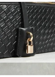 SHEIN SXY Ladies Women Top Handle Bags Woven Bags Fashionable Simple Elegant Versatile Classic Woven PU Red Bag Metal Padlock Decoration For Commute Office Date Daily Shopping Afternoon Tea