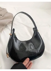 حقيبة هوبو منقوشة بجلد الثعبان المعدني بلون صلب، حقيبة كتف منقوشة بجلد التمساح ، حقيبة باقيت صيحة الموضة، حقي