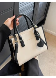 Lightweight Business Casual Letter Graphic Contrast Binding Square Bag For Teen Girls Women College Students Rookies White collar Workers Perfect for Office College Work Business Commute Outdoors Trav