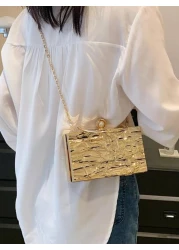 حقيبة يد صغيرة مربعة خفيفة الوزن، كاجوال للعمل، للنساء ذات ملمس أنيق مع تصدعات ذهبية، محفظة صغيرة محمولة مناس