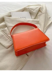 حقيبة مربعة صغيرة من الجلد الصناعي اللون البرتقالي للسيدات، حقيبة يد بسيطة وأنيقة للخروج، موضة متعددة الاستخ