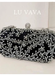1pc Elegant And Romantic Black Solid Color Faux Pearl Beaded Evening Bag With Rhinestone Studded Heavy Duty Clutch BoxTready Bride Bag Perfect For Party Wedding Prom Dinner Banquet Matching With Weddi