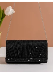 Vincy Glitter Handbag Glamorous Elegant Exquisite Quiet Luxury Sequin Stylish Luxury Shiny Glitter Ruched Detail Flap Square Bag Evening Bag Dinner Bag For Party Girl Woman Bride Perfect For Party Wed