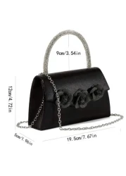 1 قطعة حقيبة يد مسائية مرصعة بالأحجار الكريمة على المقبض للإمساك المريح، تحتوي على الضروريات مثل الهاتف والأح