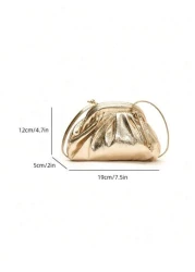 Spring Summer New Simple Solid Color Shiny Pleated Cloud Bag Personalized Large Capacity Outdoor Shopping Shell Bag Fashionable Versatile Travel Vacation Crossbody Bag Casual Daily Commuting Women Sho