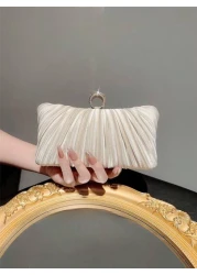 حقيبة سهرة نسائية فاخرة بطيات من الساتان المزينة بإبزيم حلقي لامع للحفلات والمناسبات الرسمية والأعراس مع حما