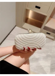 1 حقيبة سهرة مساء أنيقة على شكل صندوق لؤلؤية صناعية، حقيبة يد رومانسية بيضاء لحفل الزفاف، ديكور راقي من الأحجا