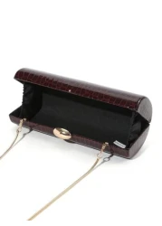 Elegant Fashionable Wine Red Crocodile Pattern Solid Color PU Leather Clutch Box With Metal Chain For Women Suitable For Daily Outings Dates Banquets Galas Parties Autumn Winter
