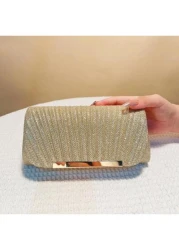 Women s Fashionable Elegant Pleated Clutch Bag Formal Party Evening Bag With Chain Shoulder Strap