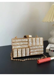 Glitter Bling Shiny Glamorous Elegant Exquisite Marble Graphic Box Bag Mini Glamorous Perfect Bride Purse For Wedding Prom Party Events Dinner Bag Evening Bag For Party Girl Woman For Female Perfect F