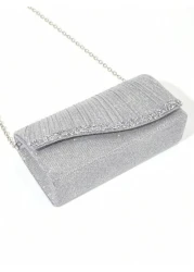 1pc Mini Glitter Shiny Chain Folding Wrinkle Square Bag For Wedding Party Evening Tready Party Bags Perfect For Party Wedding Prom Dinner Banquet Perfectly Matching With Prom Dresses For Women Prom Ac