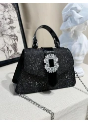 حقيبة كتف نسائية عصرية، وصول جديد، تصميم راقٍ، كاجوال ومتنوع الاستخدام، قماش بو بسيط، لون سادة، زخرفة من الرا